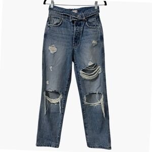 Revice Denim Jeans Size 25 Blue Asymmetrical Waist Distressed‎ Y2K Streetwear